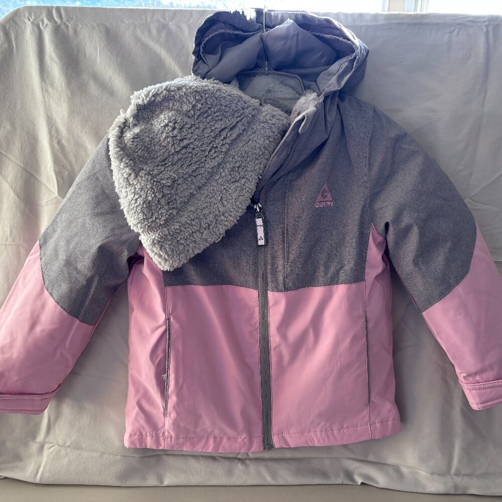 🆕 Gerry girls 4 in 1 jacket with hat, pink & grey, XS 5/6 - NWT